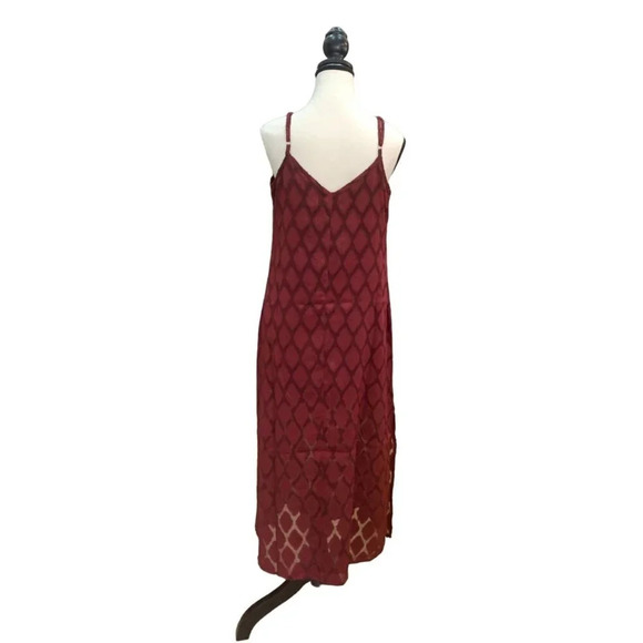 Band of Free Burgundy Diamond Pattern Lace-Up Spaghetti Strap Midi Dress - Picture 3 of 8